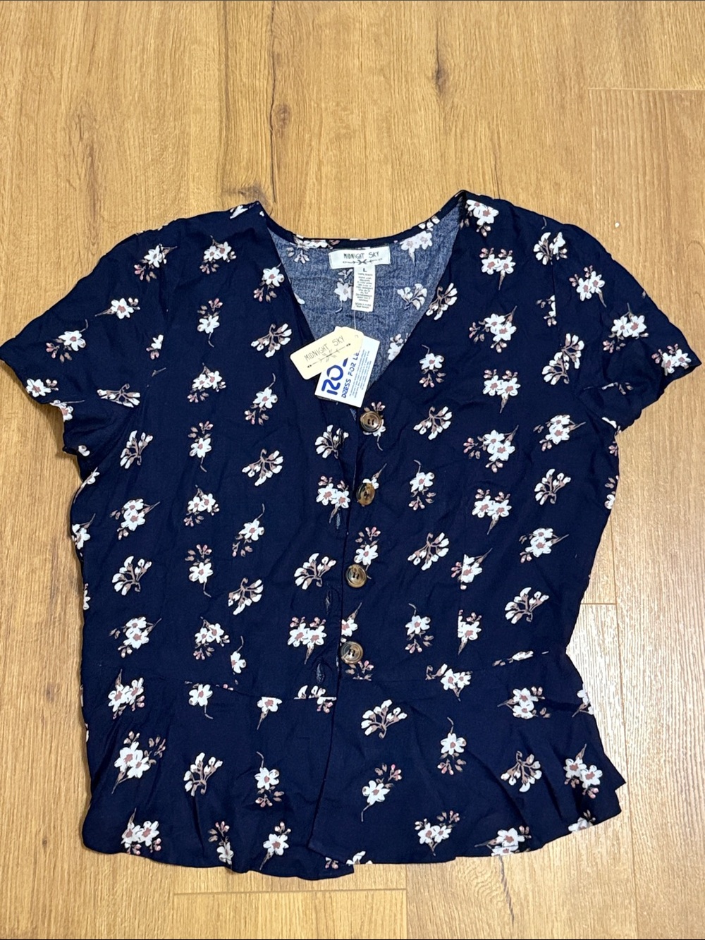 Floral Button-Front V-Neck Blouse in Navy by MINKPINK